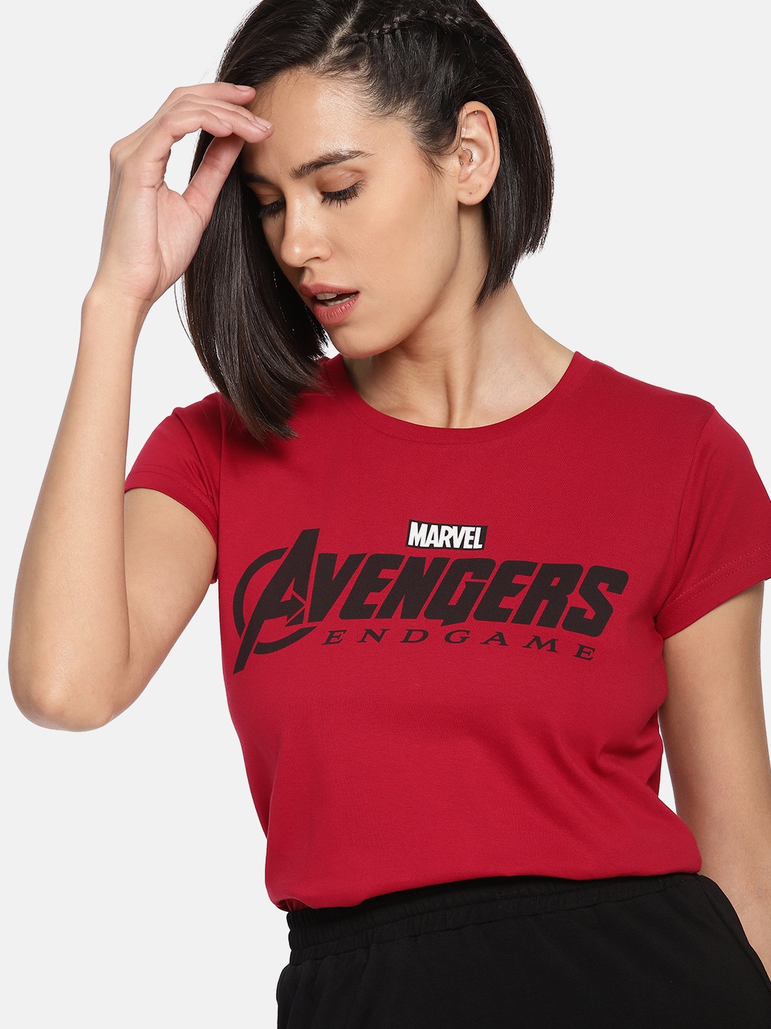 

Kook N Keech Marvel Women Red Printed Round Neck Pure Cotton T-shirt