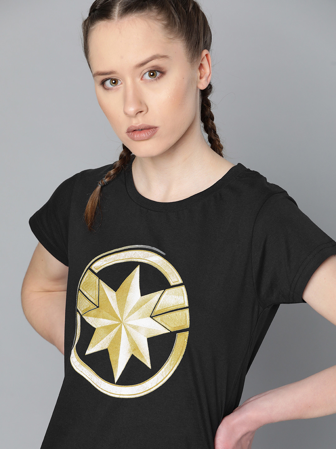 

Kook N Keech Marvel Women Black & Beige Printed Round Neck T-shirt
