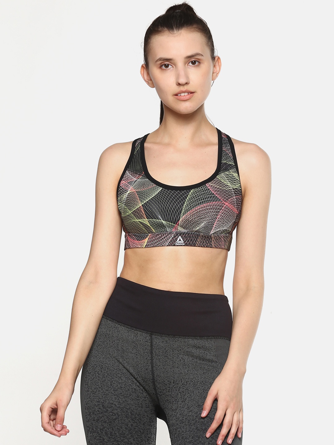 

Reebok Women Black Printed Running OSR Hero Racer Padded Bra DU4254