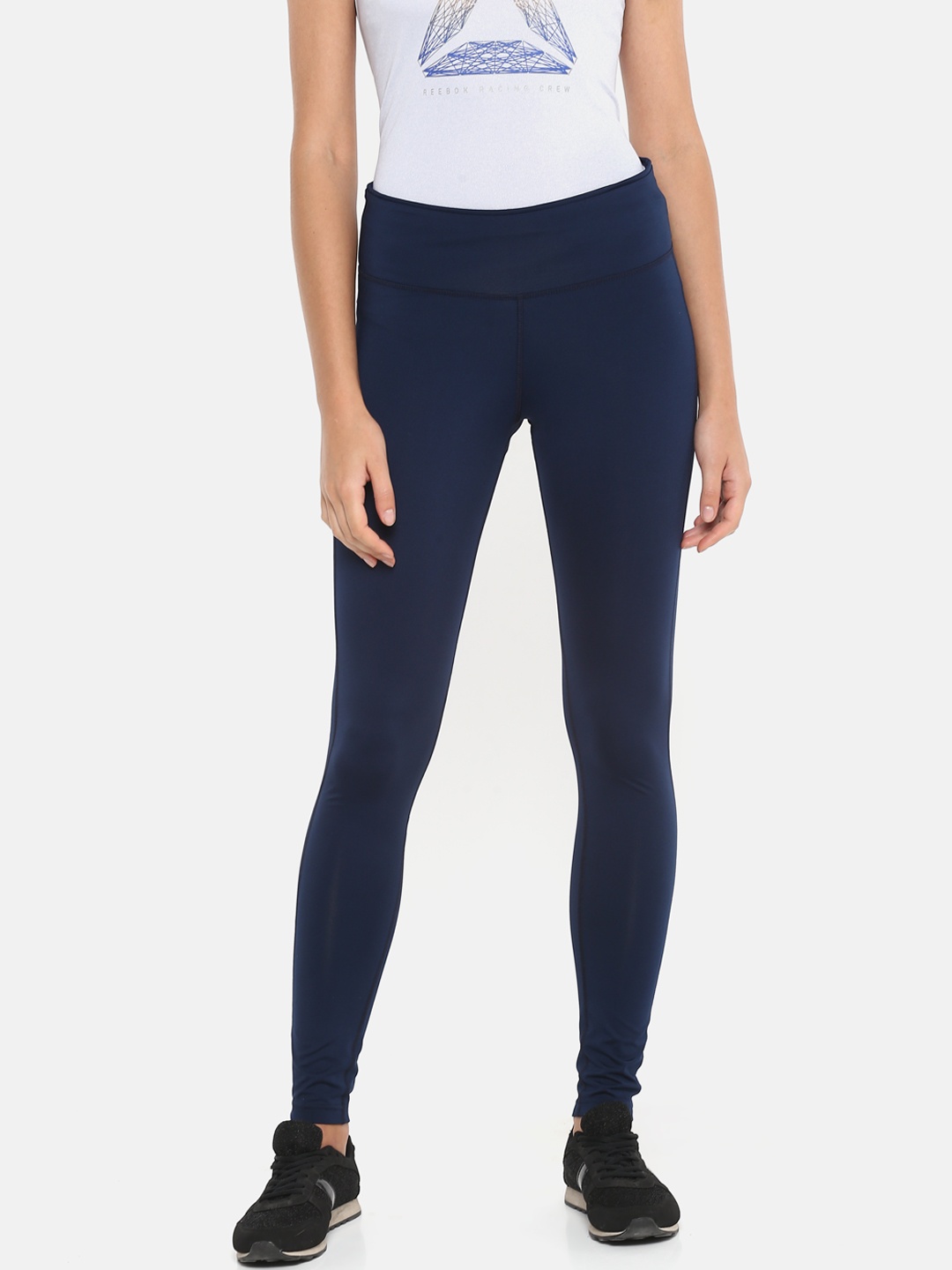 

Reebok Women Navy Solid Workout PP Tights, Navy blue