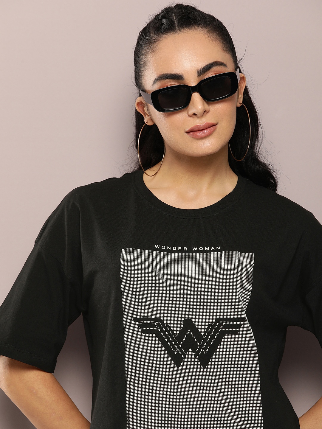 

Wonder Woman Self Design Round Neck Pure Cotton T-shirt, Black