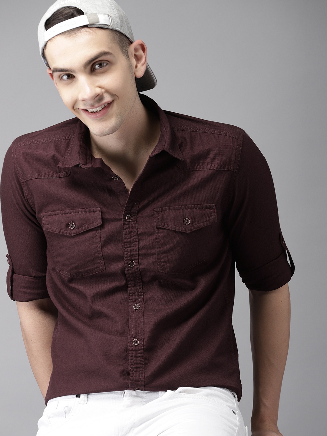 

HERE&NOW Men Burgundy Slim Fit Casual Shirt