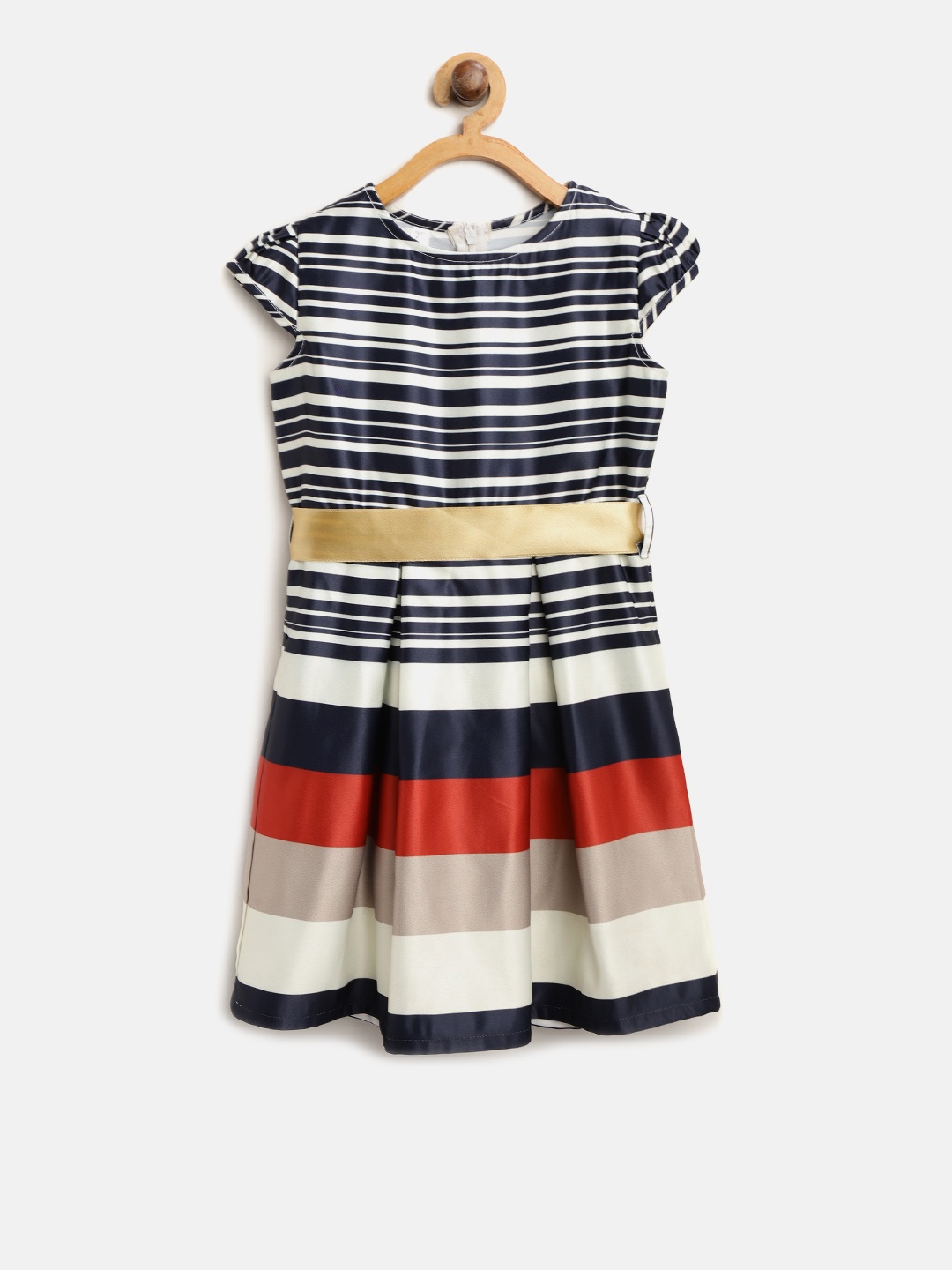 

StyleStone Girls Navy Blue & Off-White Striped Fit & Flare Dress