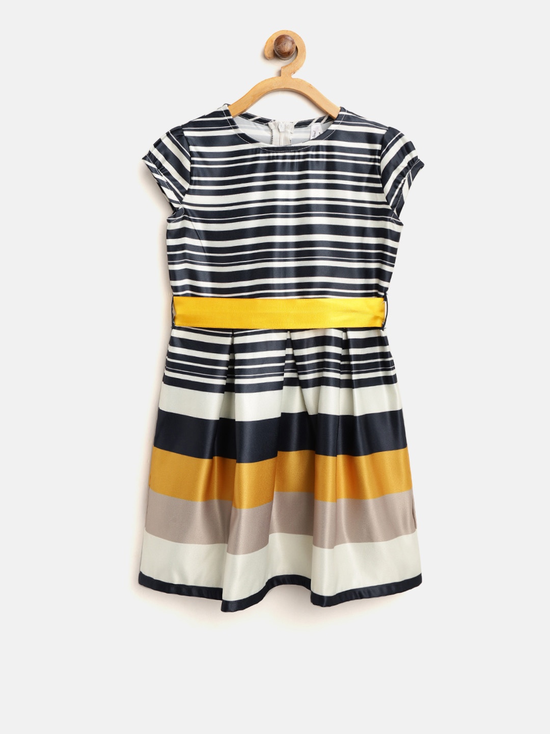 

StyleStone Girls Navy Blue & Off-White Striped Fit & Flare Dress