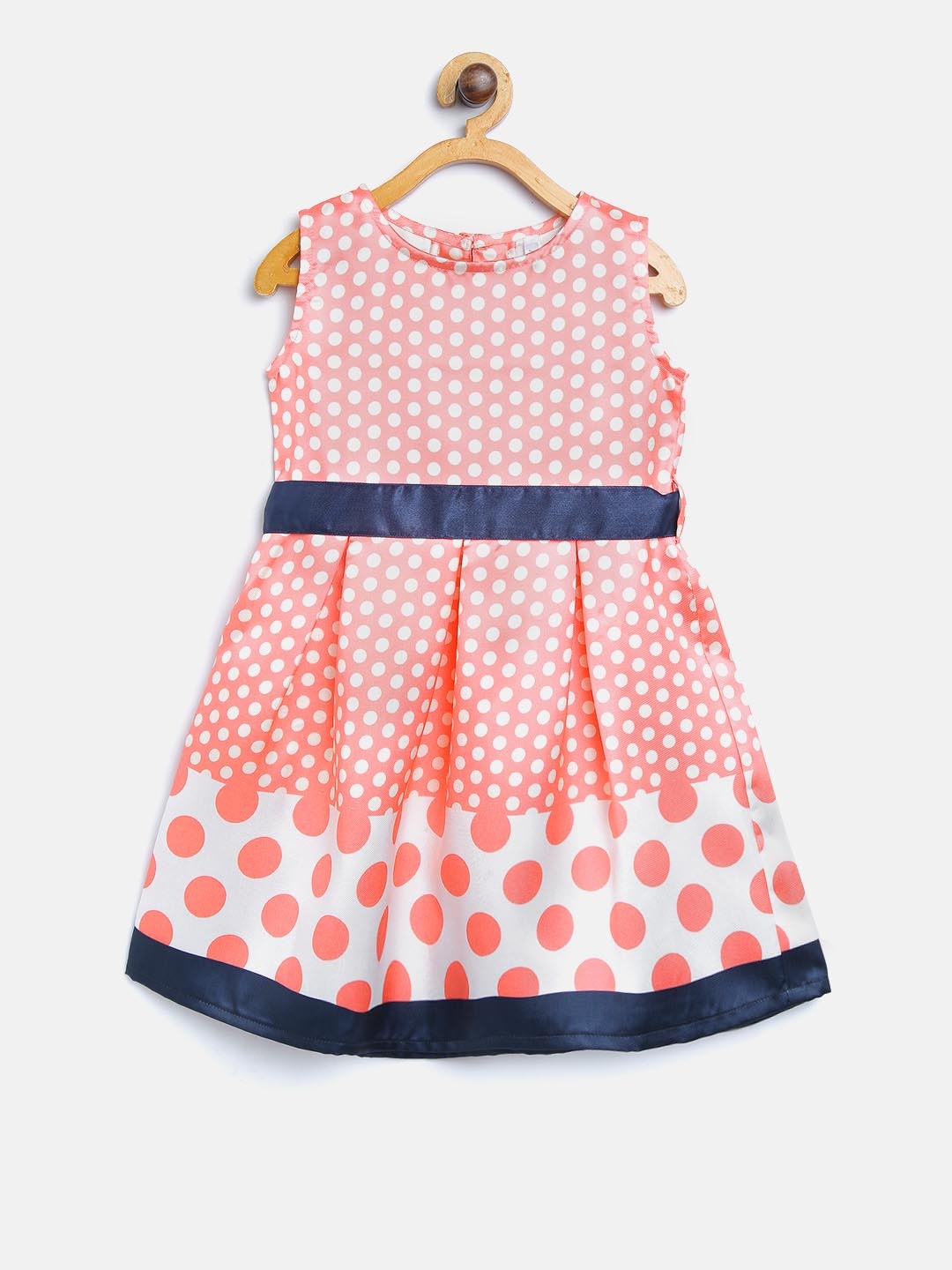 

StyleStone Girls Peach-Coloured & Off-White Polka Dots Printed Fit & Flare Dress