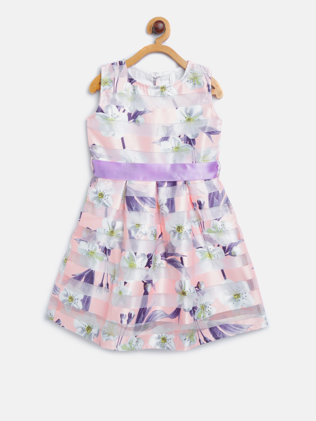 

StyleStone Girls Peach-Coloured & Lavender Printed Fit & Flare Dress