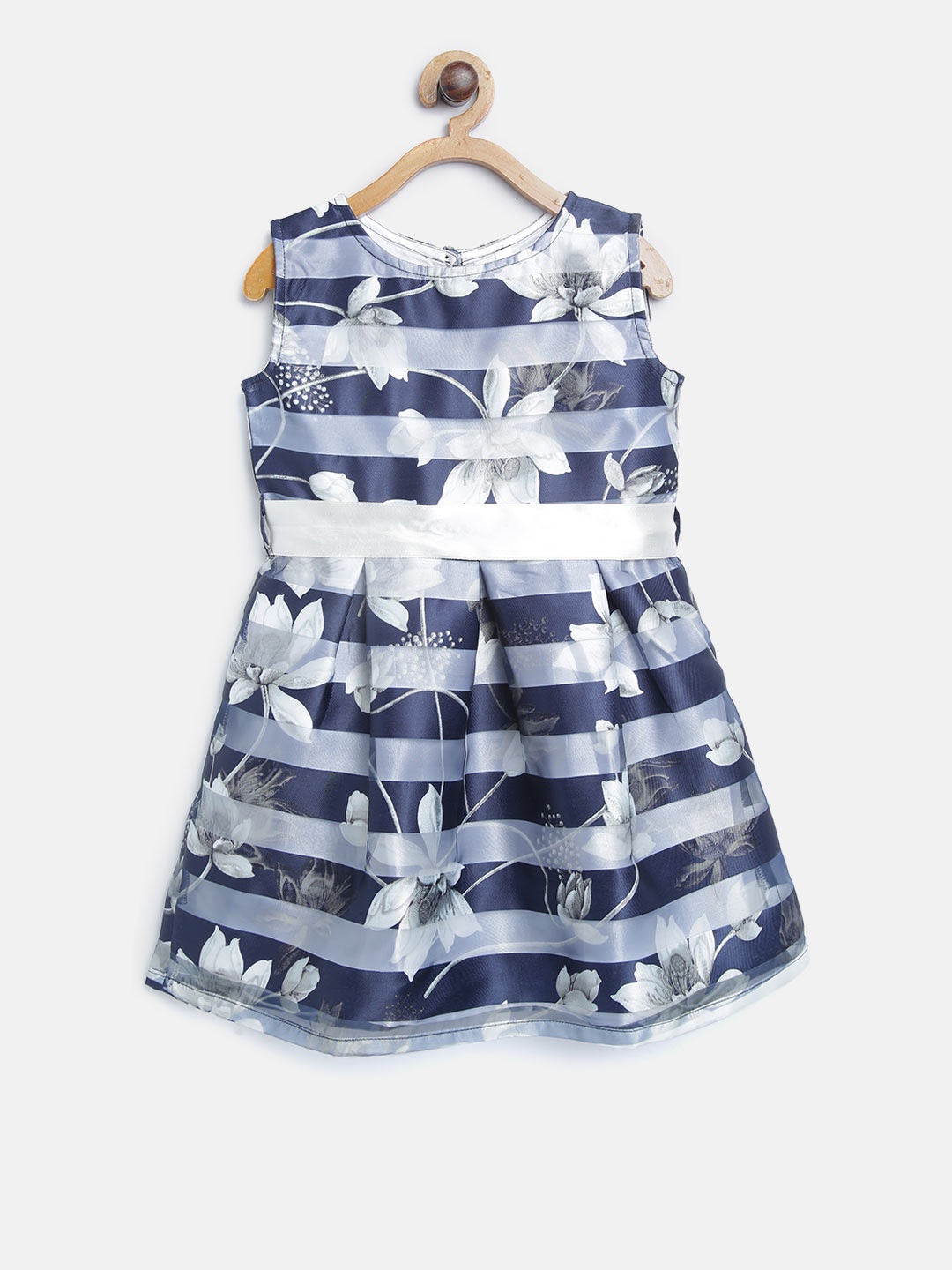 

StyleStone Girls Navy Blue & Grey Striped Fit & Flare Dress