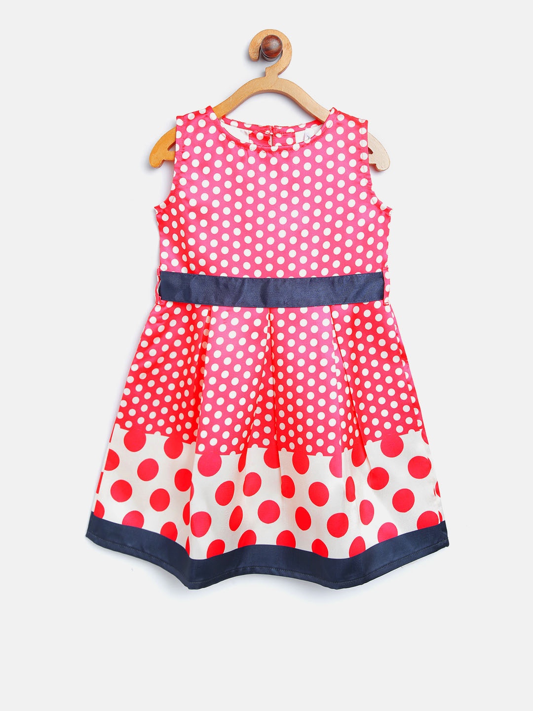 

StyleStone Girls Pink & Off-White Polka Dots Printed Fit & Flare Dress