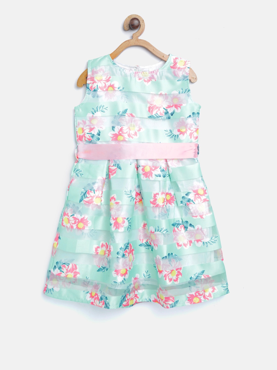 

StyleStone Girls Sea Green & Pink Printed Fit & Flare Dress