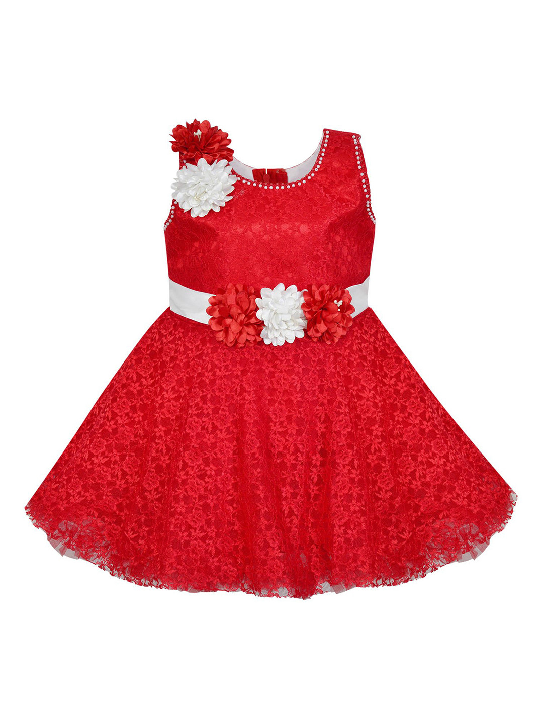 

Wish Karo Girls Red Self Design Fit and Flare Dress