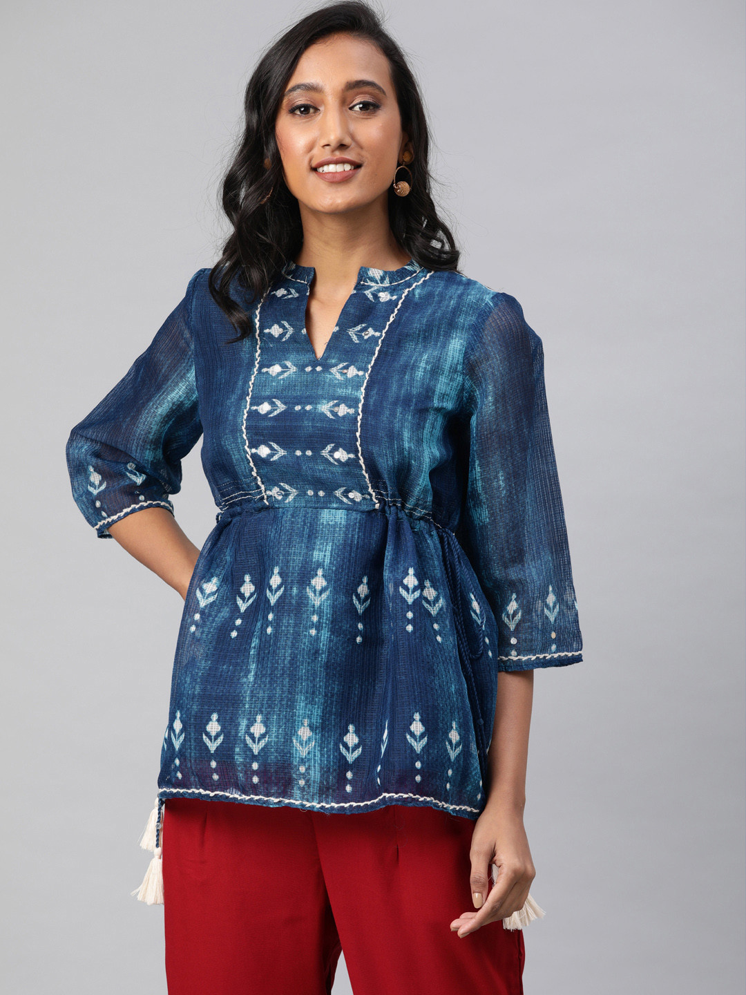 

W Women Blue & White Dyed Empire Top