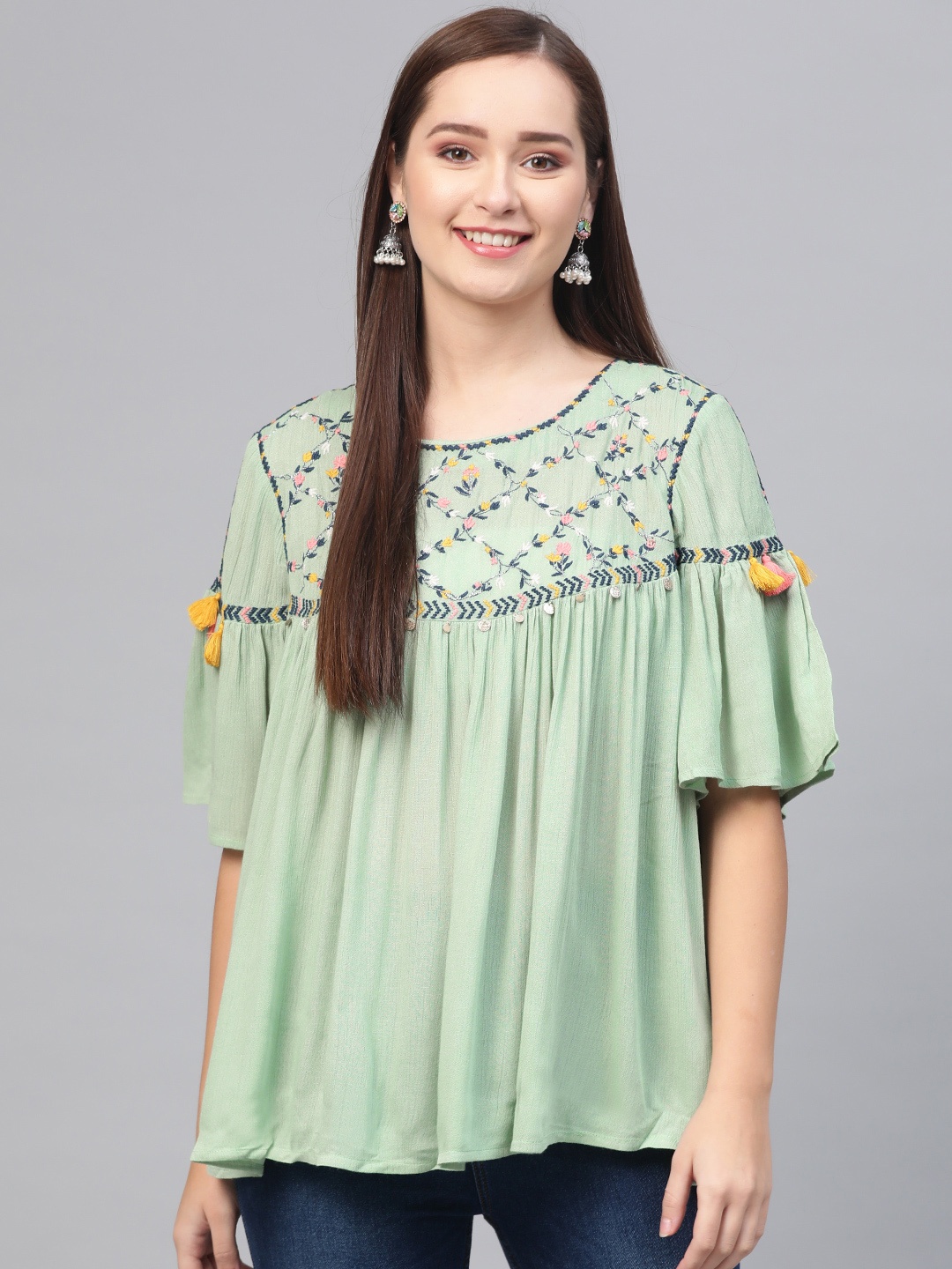 

W Women Green Solid A-Top