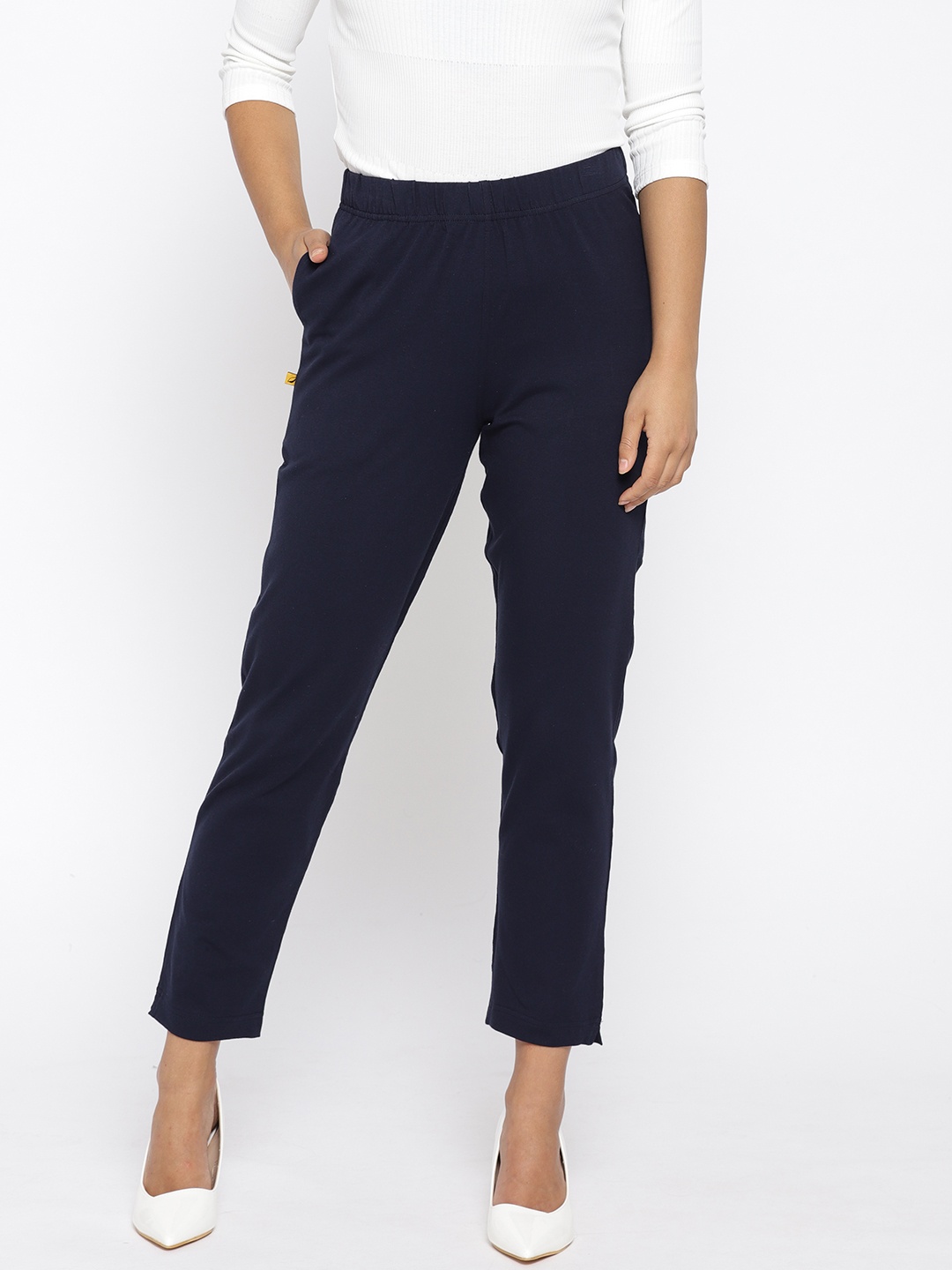 

AURELIA Women Navy Blue Regular Fit Solid Trousers
