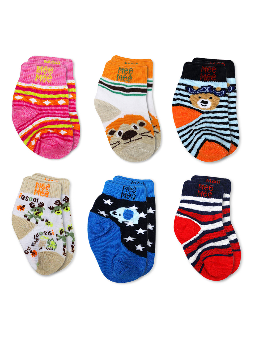

MeeMee Kids Pack of 6 Assorted Patterned Ankle-Length Socks