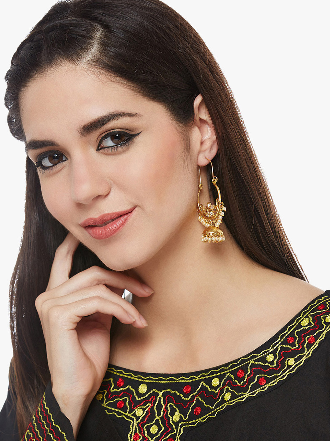 

PANASH Gold-Plated & Off-White Classic Handcrafted Pearl Drop Earrings