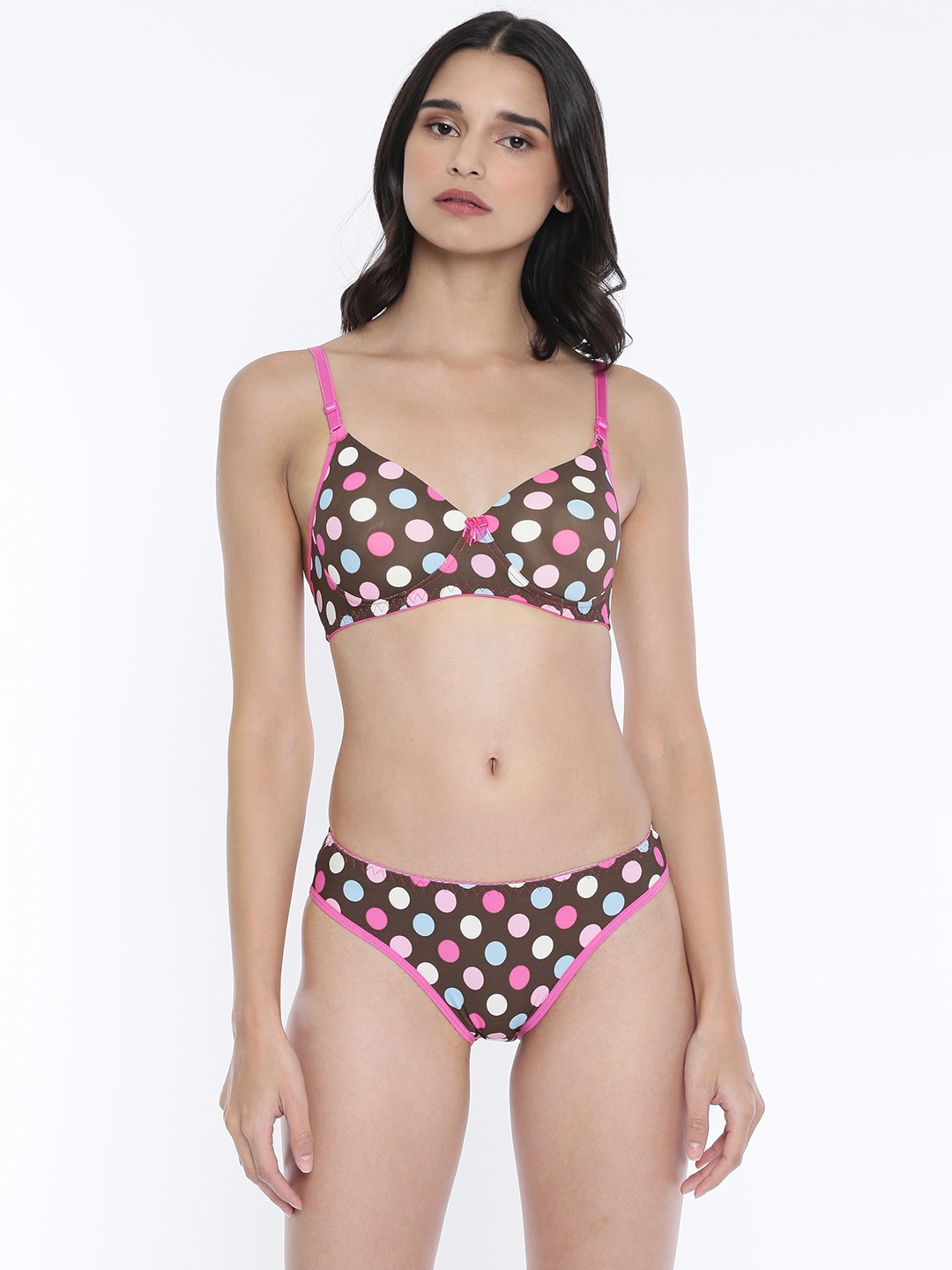 

Lady Love Women Pink & Brown Polka Dot Lightly Padded Lingerie Set LLSET5064