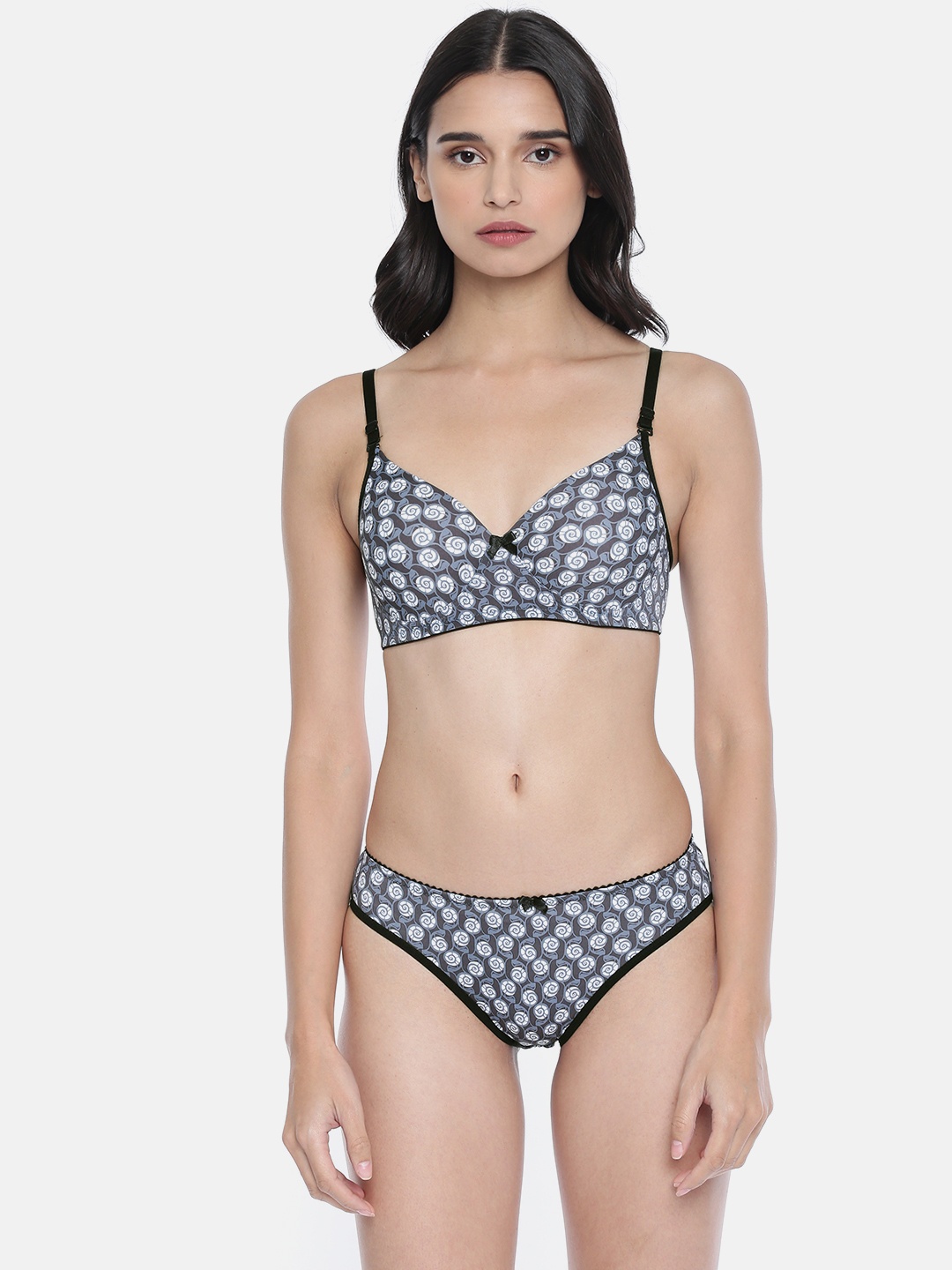 

Lady Love Women Black & Grey Printed Lingerie Set LLSET5069