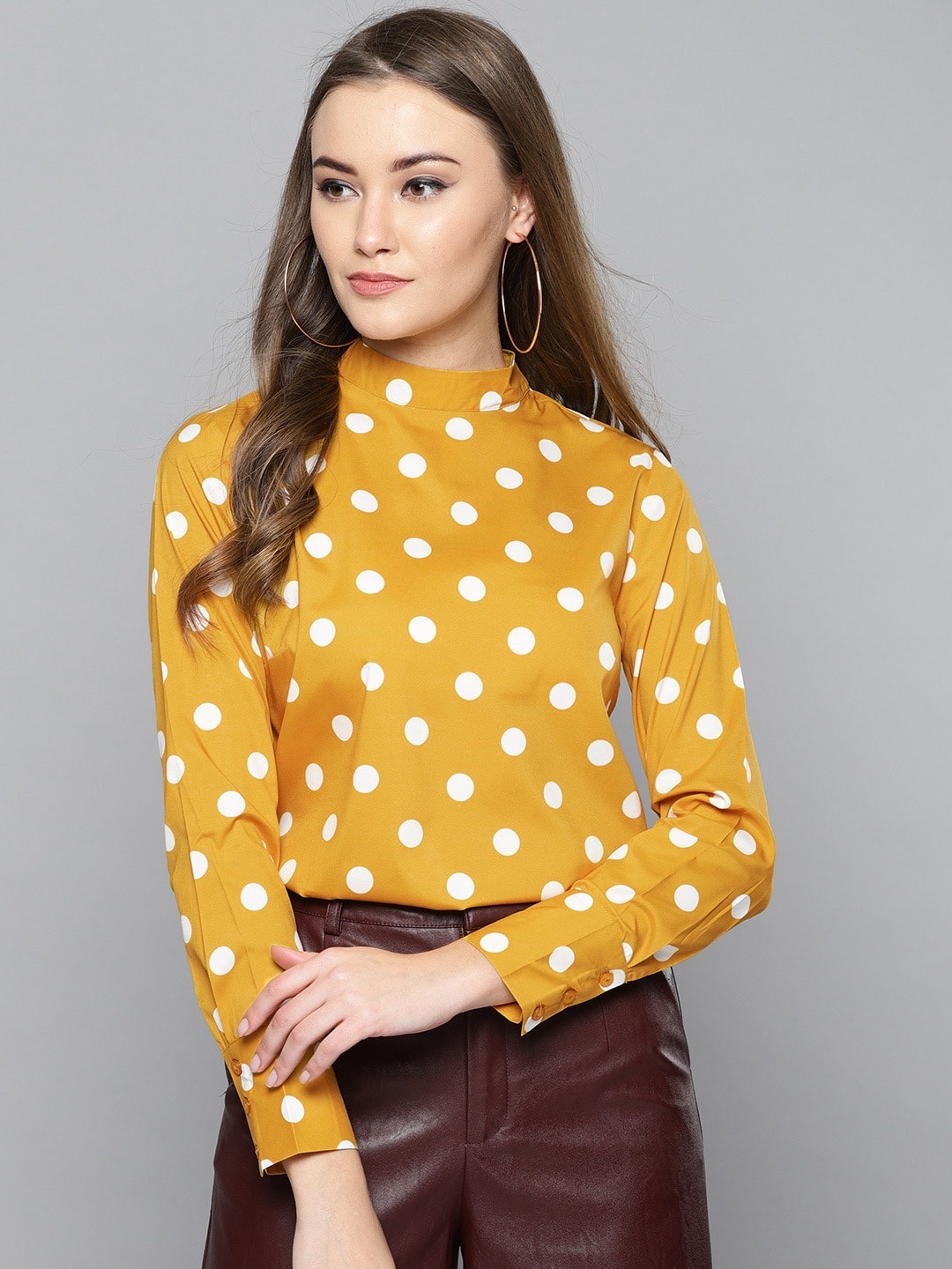 

Harpa Women Mustard Yellow & White Printed Top