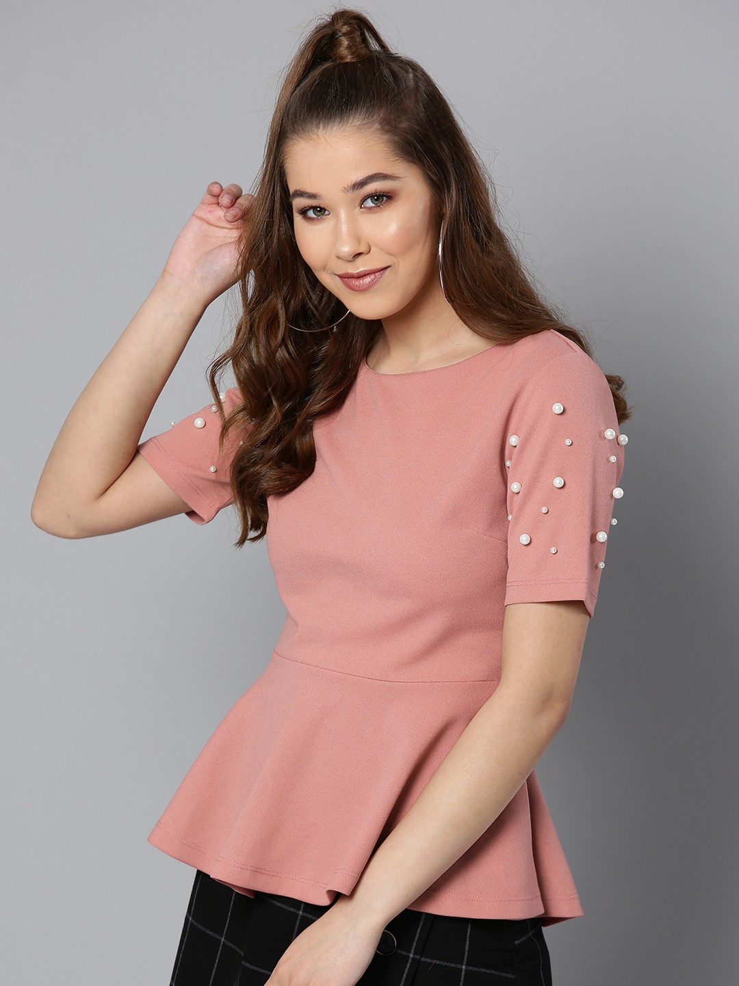 

Harpa Women Pink Solid Peplum Top