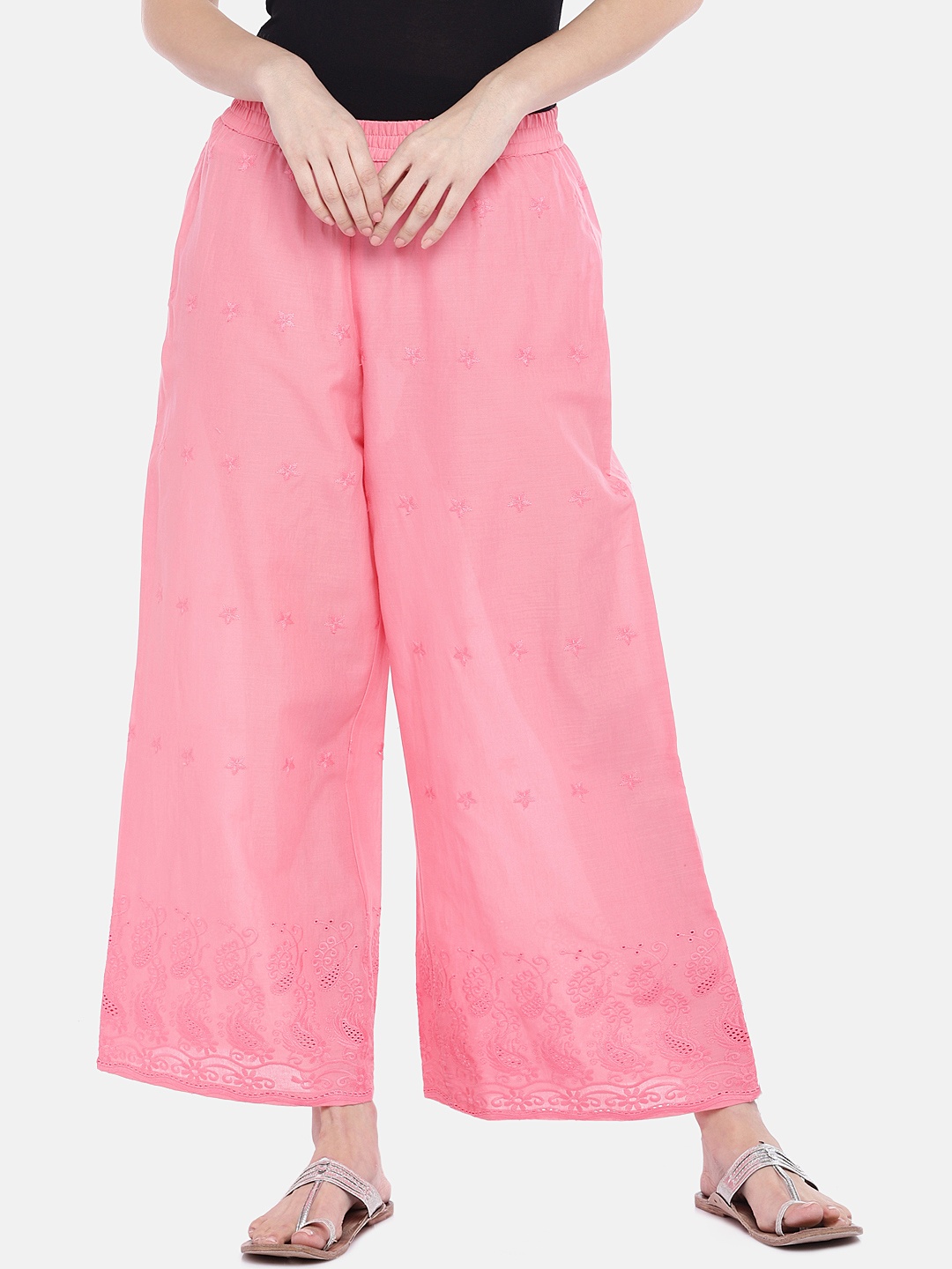 

Globus Women Pink Loose Fit Self Design Anti Fit Trousers