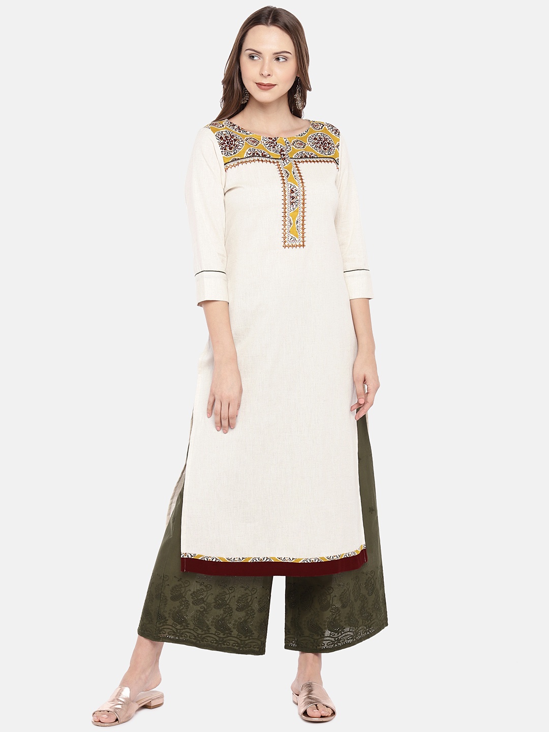 

Globus Women Beige Solid A-Line Kurta
