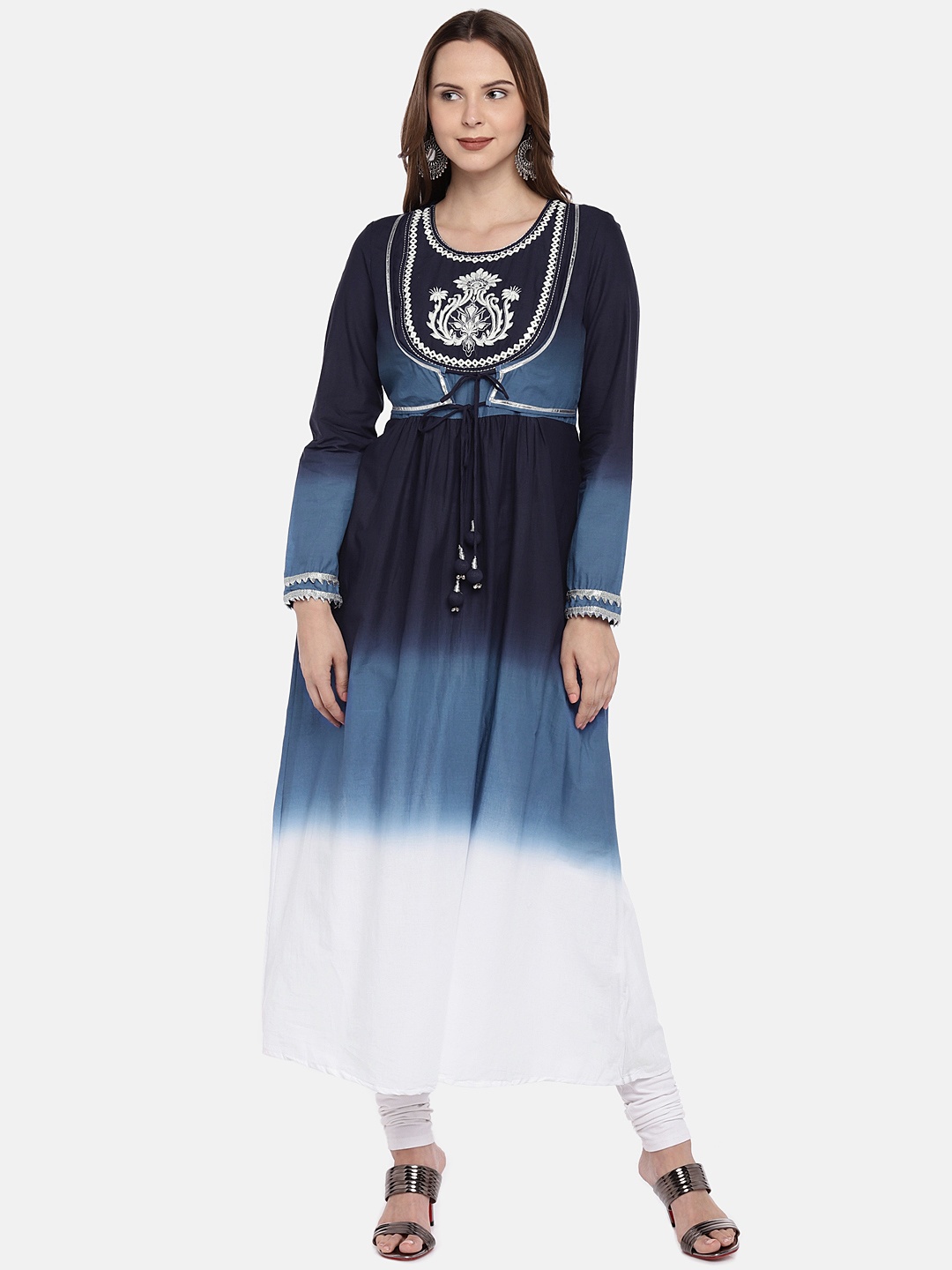 

Globus Women Navy Blue Embroidered Anarkali Kurta
