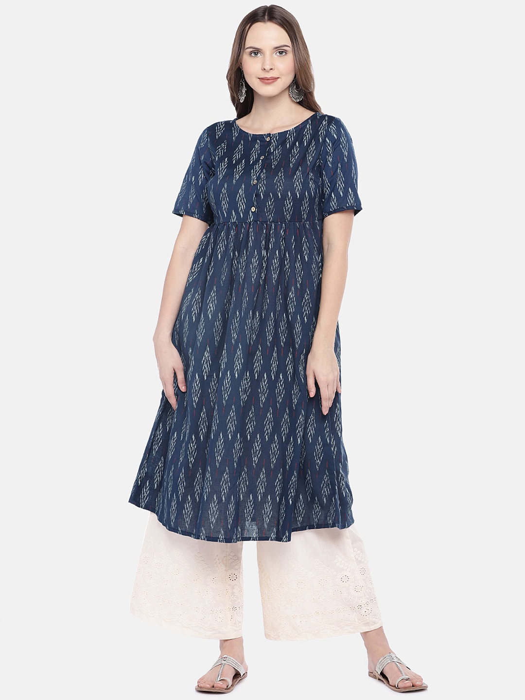 

Globus Women Navy Blue Printed Straight Kurta