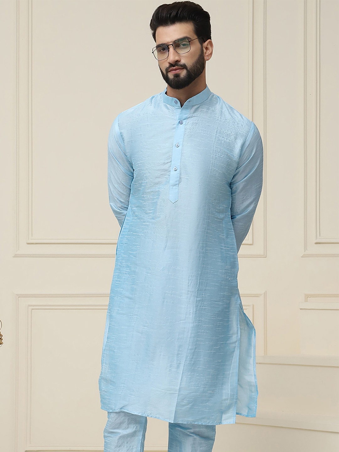 

SOJANYA Men Turquoise Blue Solid Straight Kurta