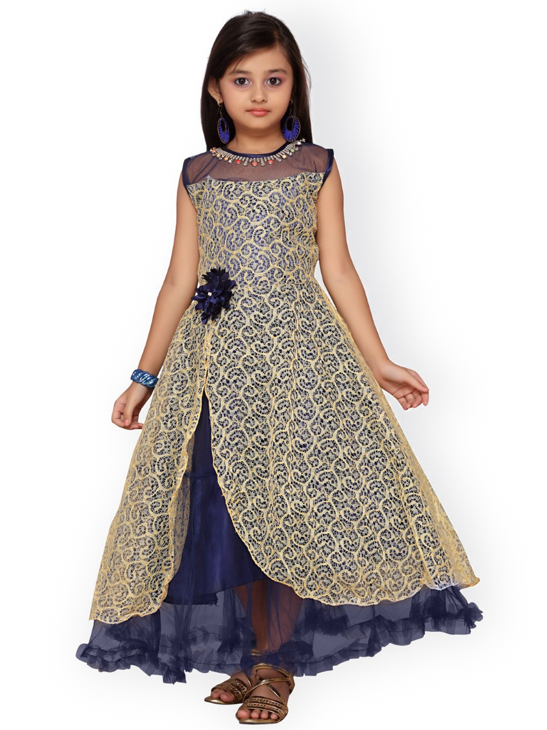

Kidling Girls Beige Self Design A-Line Dress