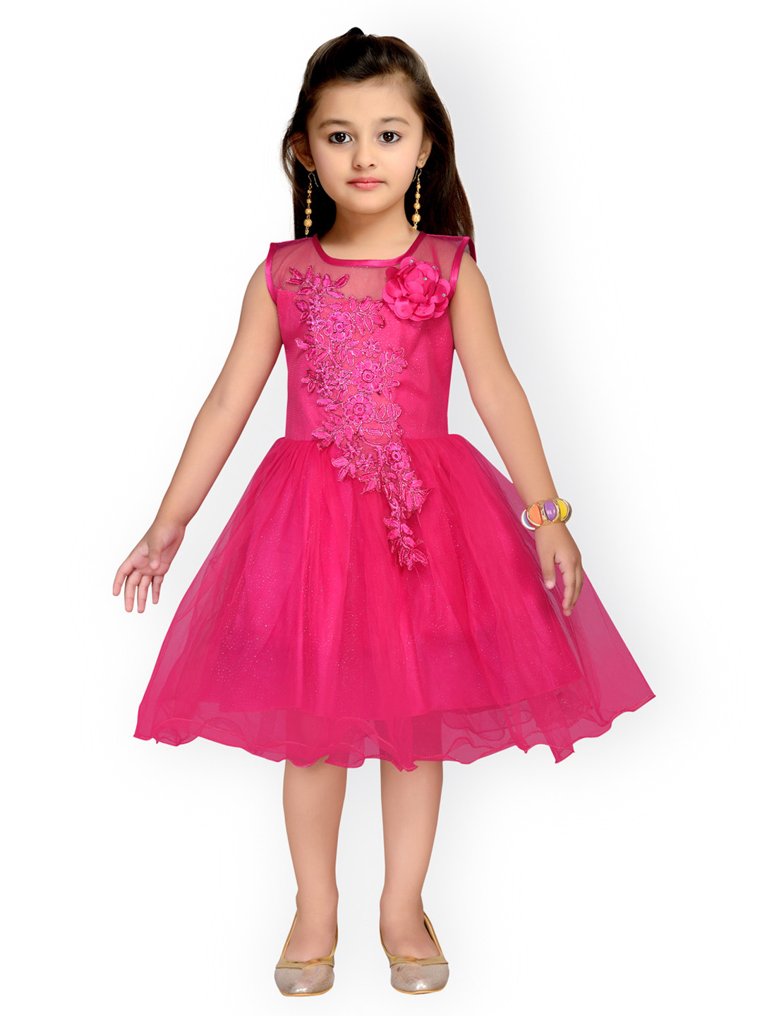 

Kidling Girls Magenta Self Design Fit and Flare Dress