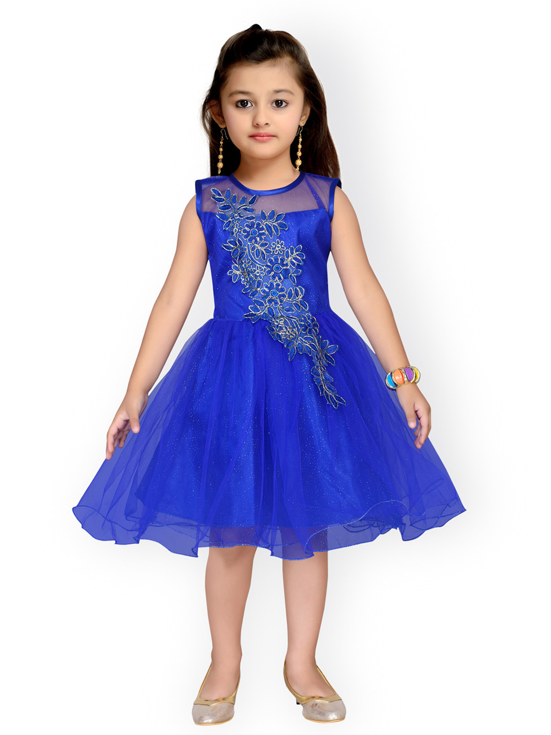 

Kidling Girls Blue Self Design Fit and Flare Dress