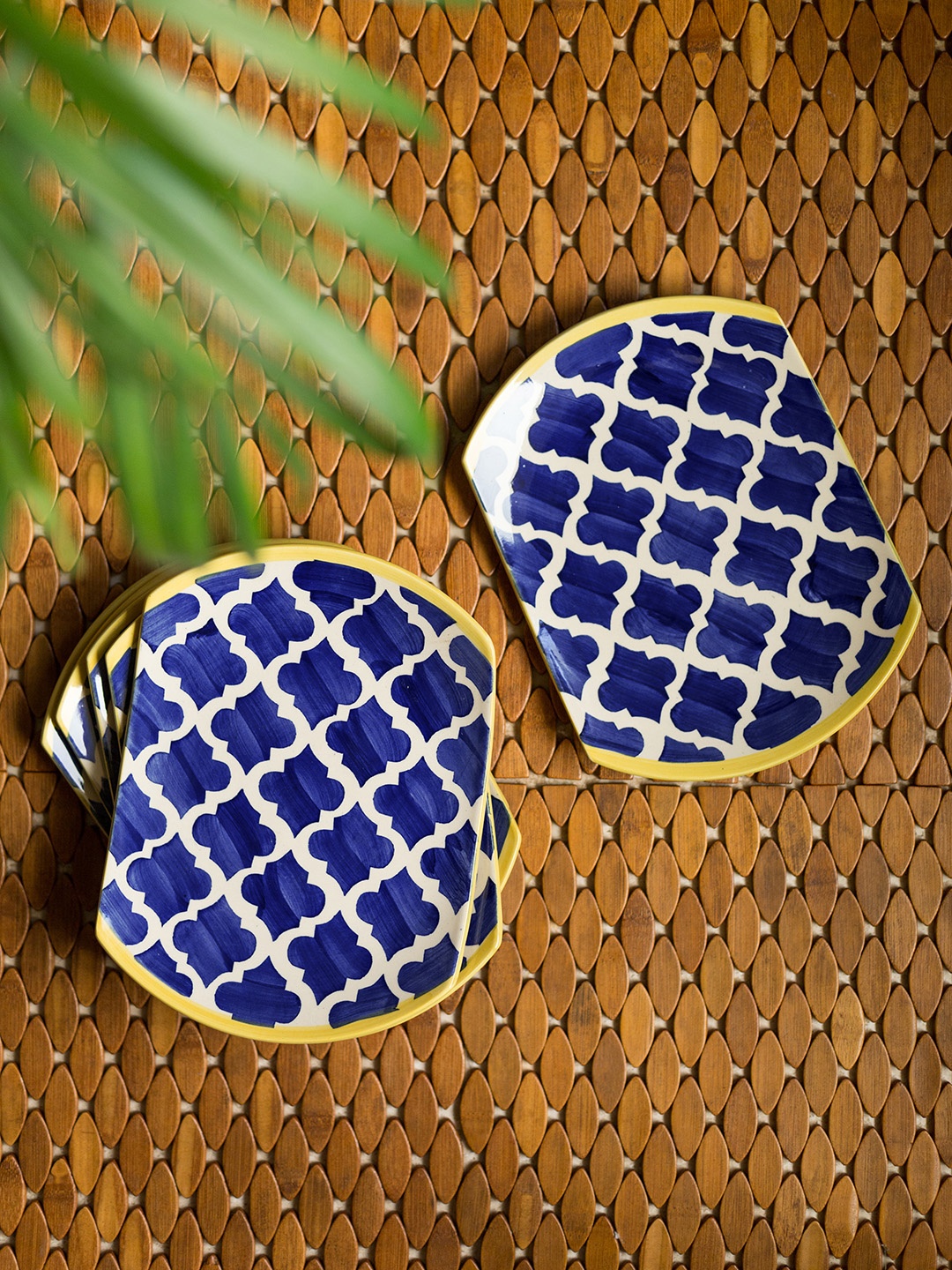 

ExclusiveLane Set of 6 Blue Handpainted Ceramic Dinner Plates, White