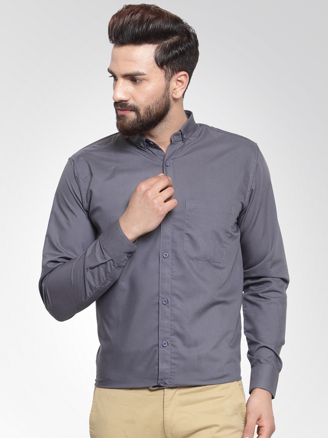

JAINISH Men Grey Classic Slim Fit Solid Formal Shirt