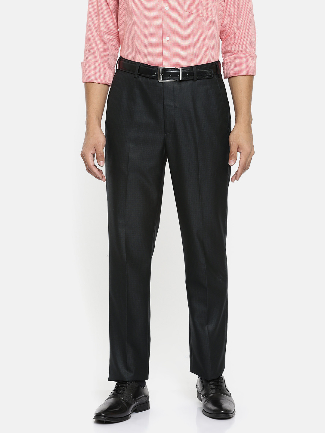 

Park Avenue Men Charcoal Grey Regular Fit Checked Formal Trousers