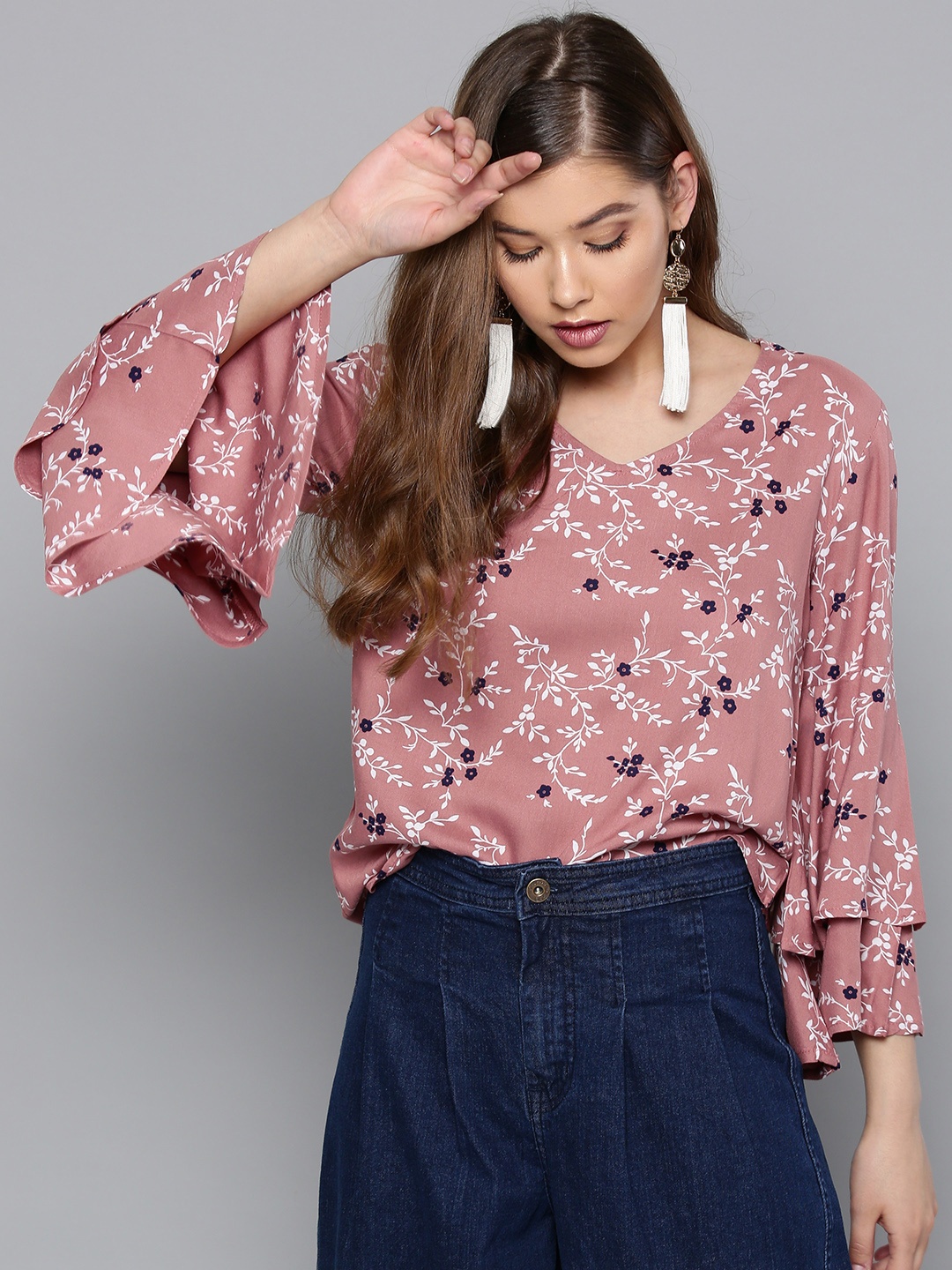 

Harpa Pink Floral Styled Back Pure Cotton Top