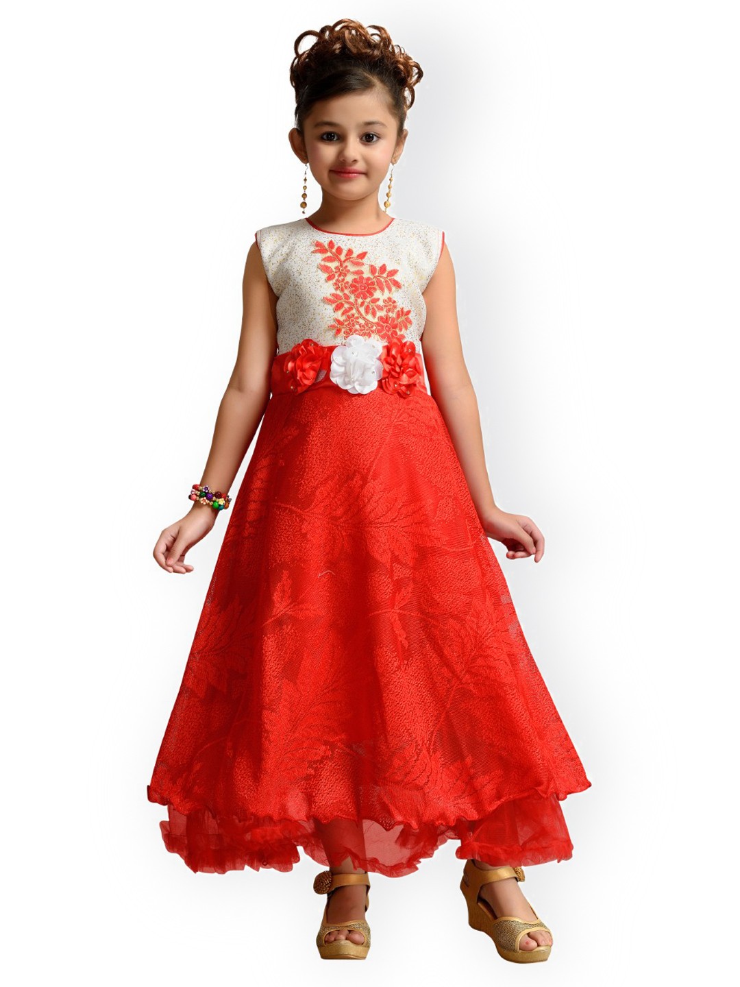 

Kidling Girls Red Self Design Fit and Flare Dress