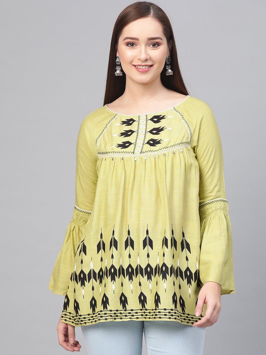 

W Women Green & Black Printed A-Line Top