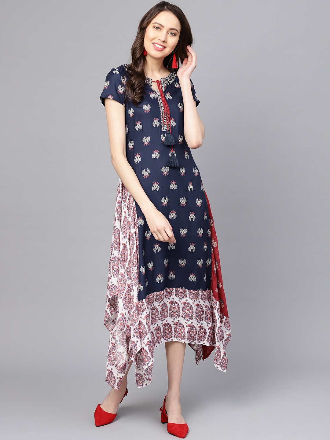 

W Women Navy Blue Printed A-Line Dress