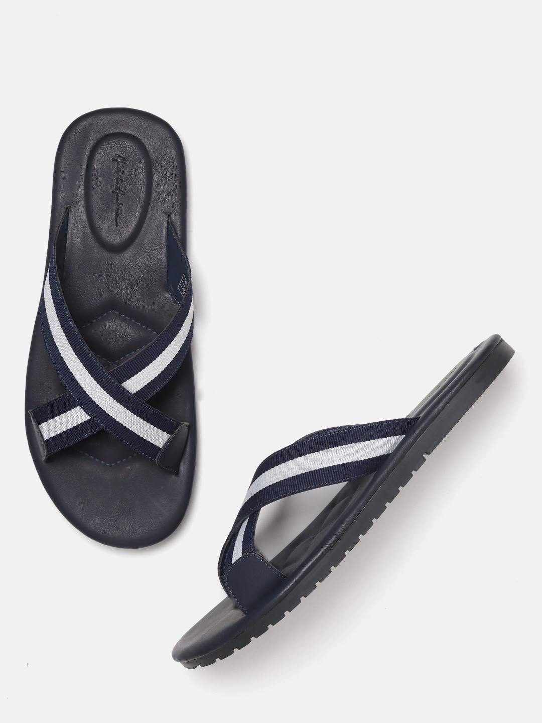 

Mast & Harbour Men Navy Blue & White Comfort Sandals