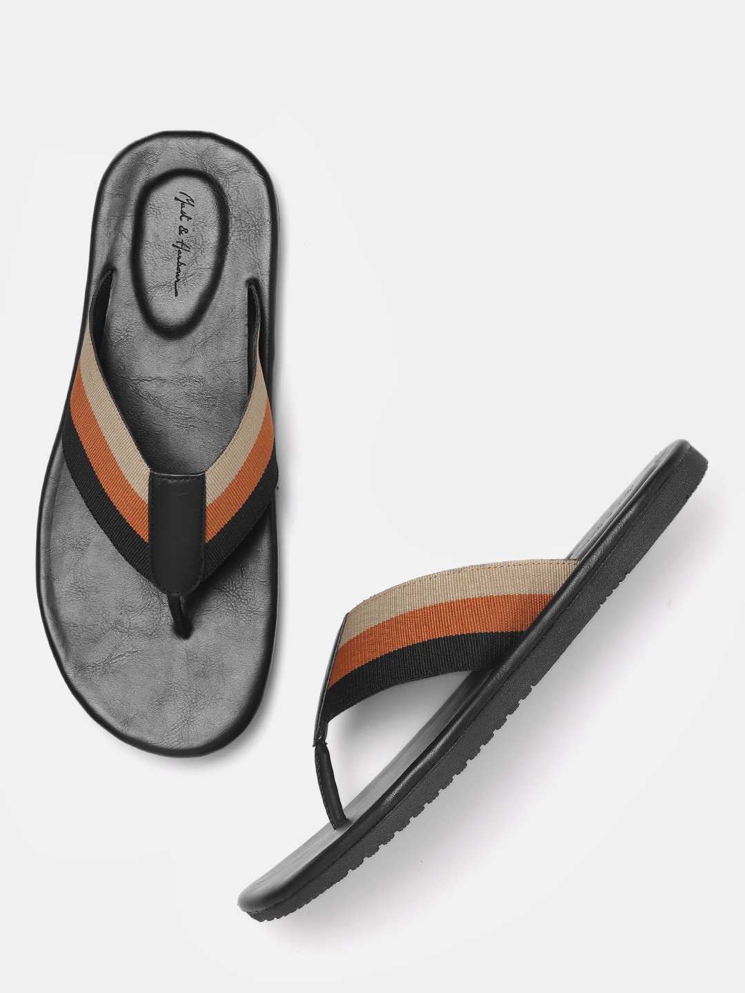 

Mast & Harbour Men Black & Orange Striped Thong Flip-Flops