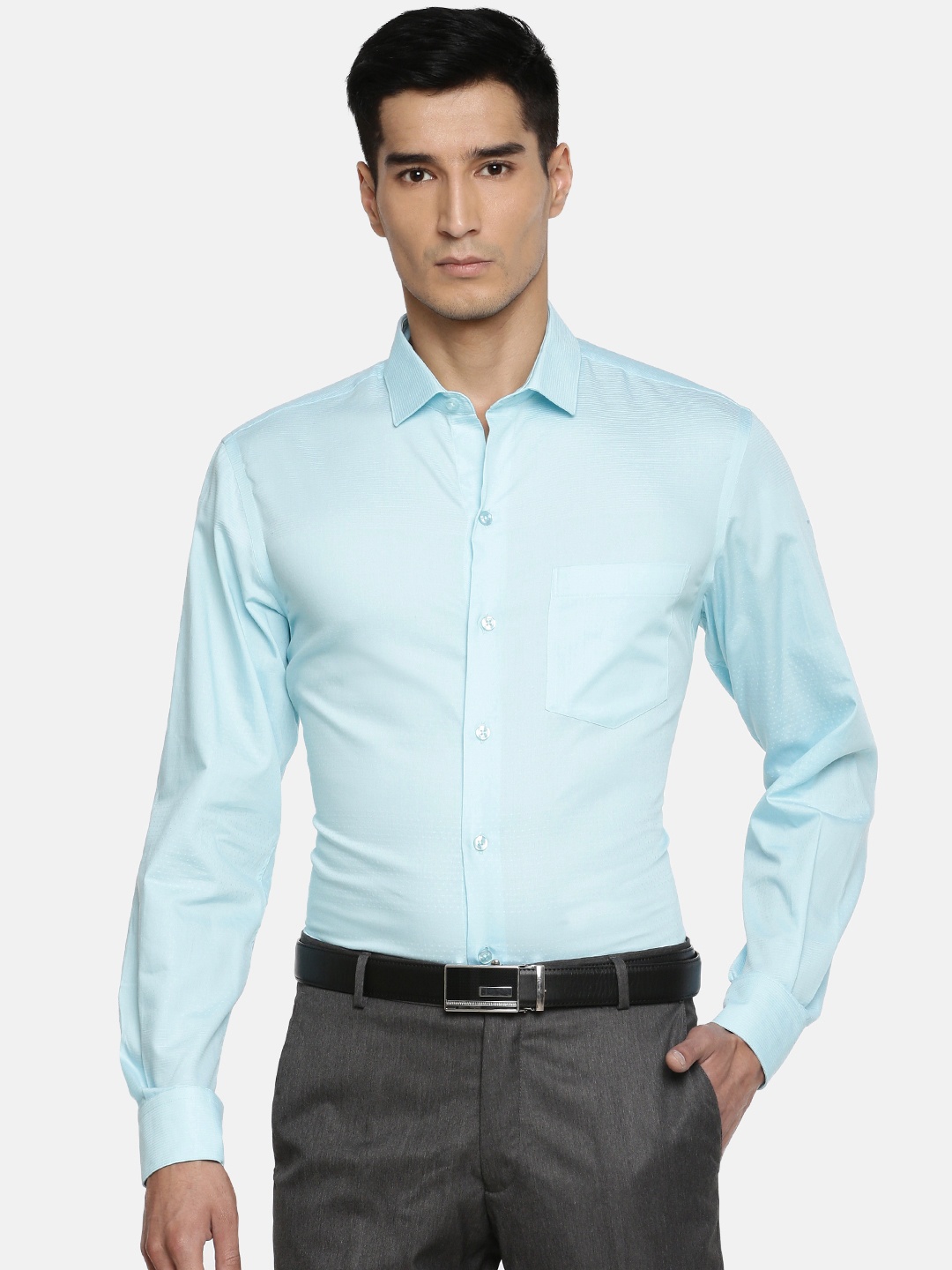 

John Players Men Blue Slim Fit Self Design Formal Shirt