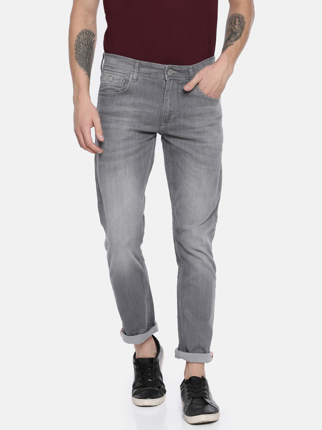 

John Players Men Grey Slim Fit Mid-Rise Clean Look Stretchable Jeans