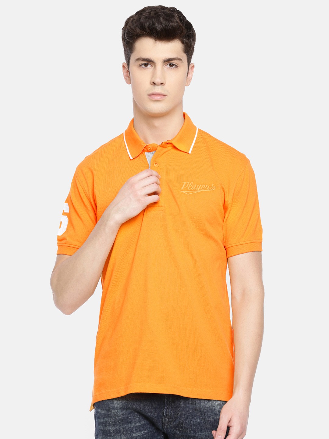 

John Players Men Orange Solid Slim Fit Polo Collar Pure Cotton T-shirt
