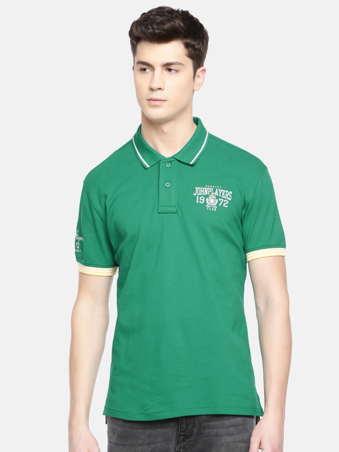 

John Players Men Green Slim Fit Solid Polo Collar T-shirt