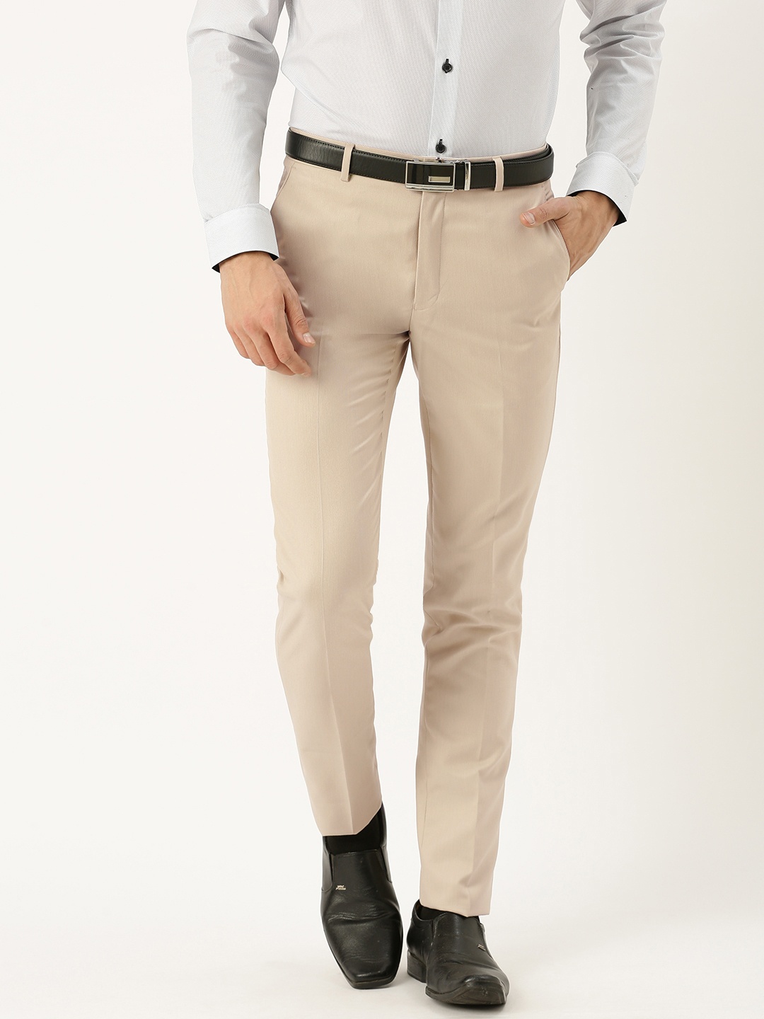 

John Players Men Beige Skinny Fit Solid Formal Trousers