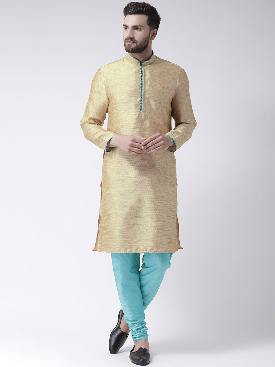 

I Know Men Beige Woven Design Straight Kurta