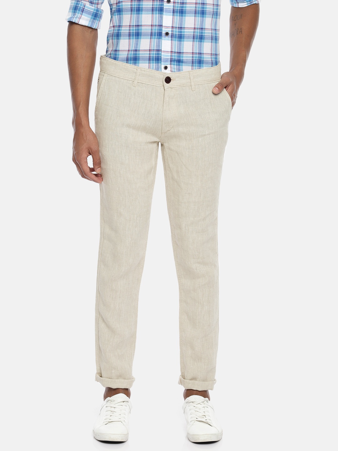 

Pepe Jeans Men Beige Loose Fit Solid Sintex Relaxed Fit Regular Trousers