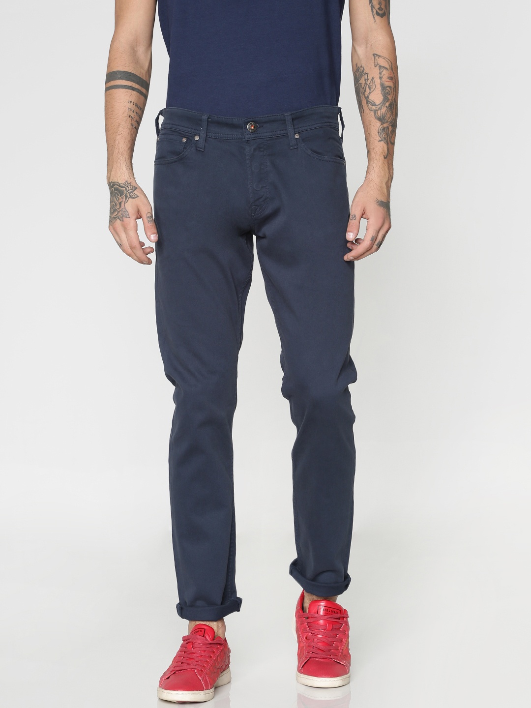 

Jack & Jones Men Blue Slim Fit Solid Chinos