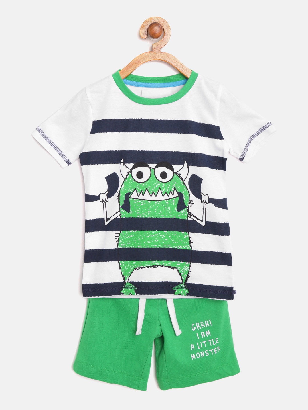 

Lazy Shark Boys White & Black Striped T-shirt with Shorts