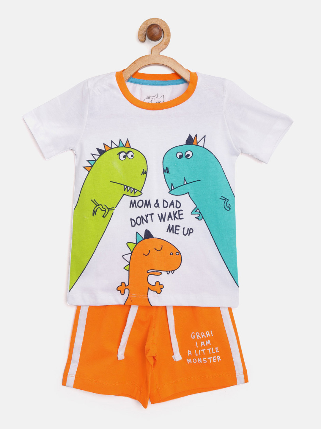 

Lazy Shark Boys White & Orange Printed T-shirt with Shorts